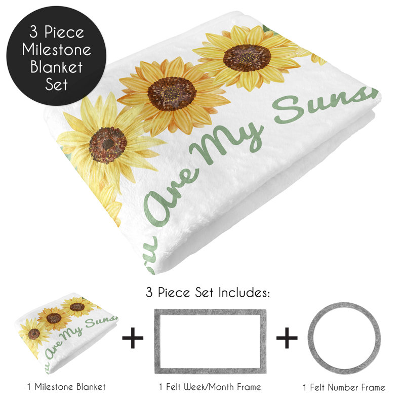 Sweet Jojo Designs Watercolor Sunflower Sunshine Milestone Baby Blanket In Yellow green